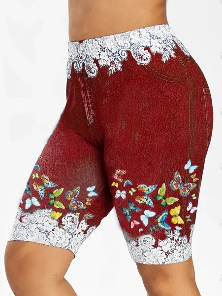 Blue Butterfly Print Leggings with High Waist Design