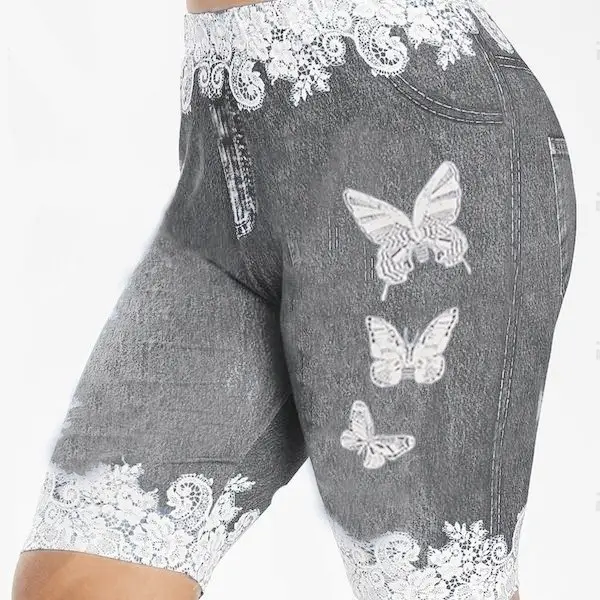 Blue Butterfly Print Leggings with High Waist Design