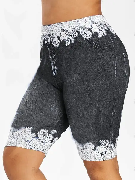 Blue Butterfly Print Leggings with High Waist Design