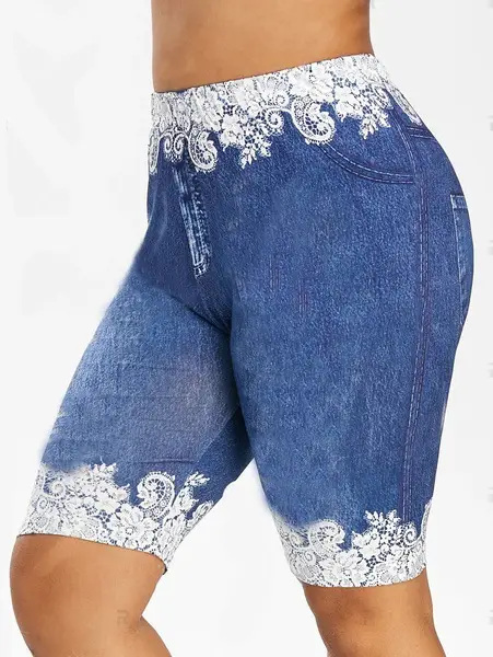 Blue Butterfly Print Leggings with High Waist Design