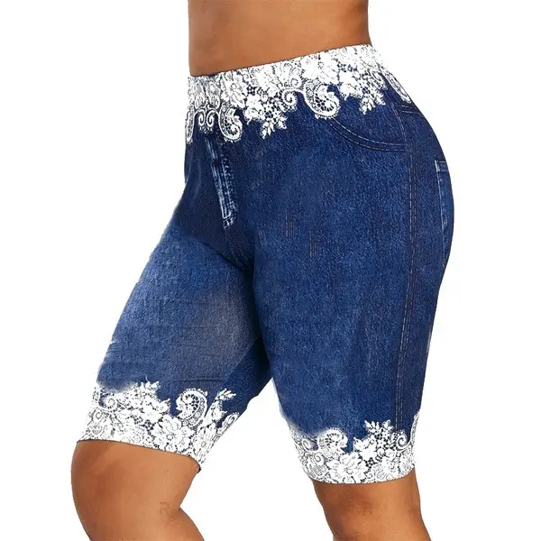 Blue Butterfly Print Leggings with High Waist Design