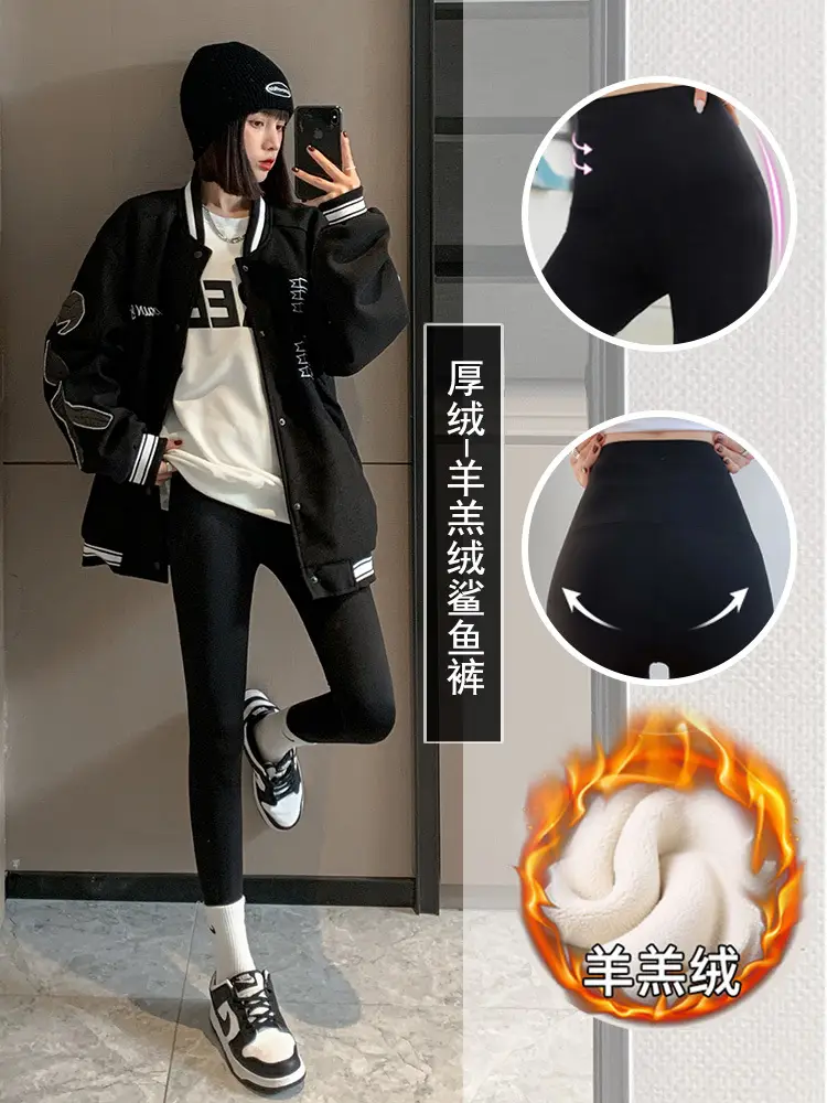 Women Fleece Shark Leggings Black Summer Spring Autumn - Image 17