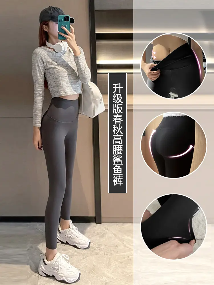 Women Fleece Shark Leggings Black Summer Spring Autumn - Image 23