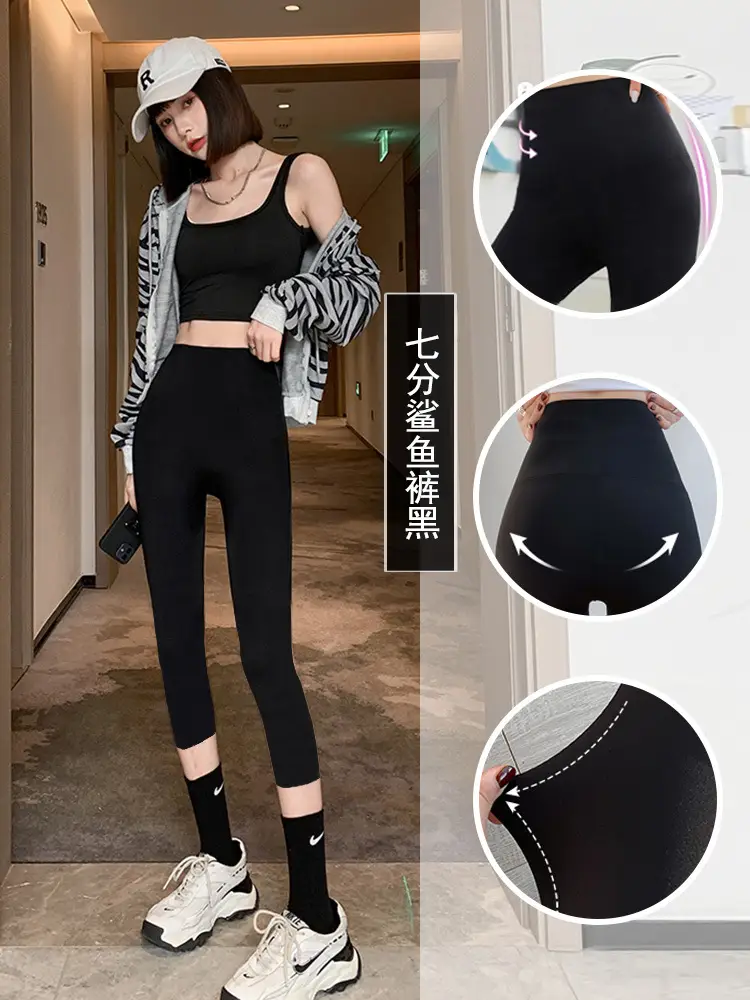 Women Fleece Shark Leggings Black Summer Spring Autumn - Image 28