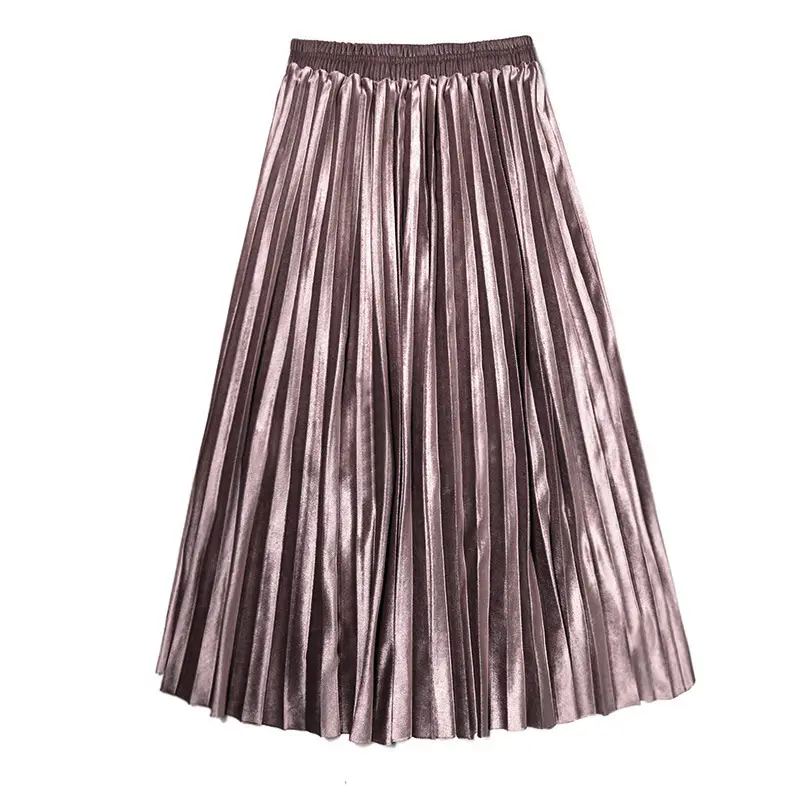 Gold Velvet Pleated Skirt Mid Length Women - Image 9