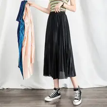 Gold Velvet Pleated Skirt Mid Length Women — feature 11