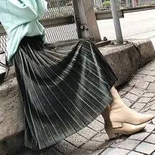 Gold Velvet Pleated Skirt Mid Length Women — feature 17