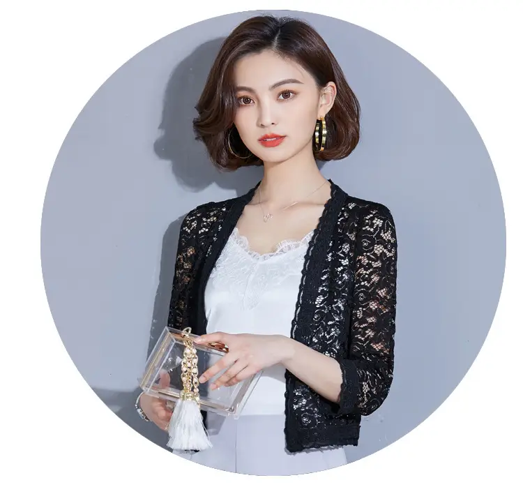 Women's 2020 Lace Short Coat White Black Embroidered — feature 17