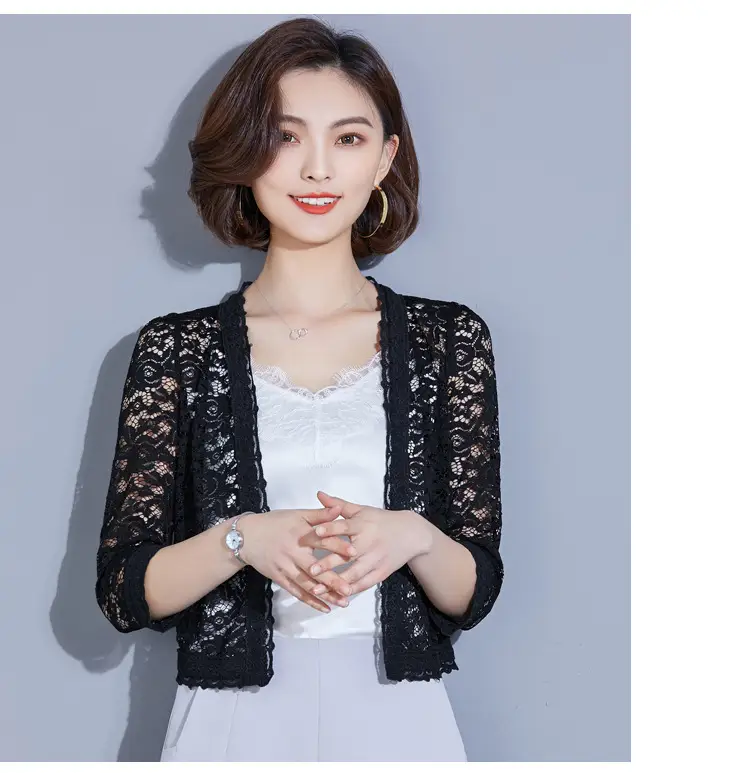 Women's 2020 Lace Short Coat White Black Embroidered — feature 18