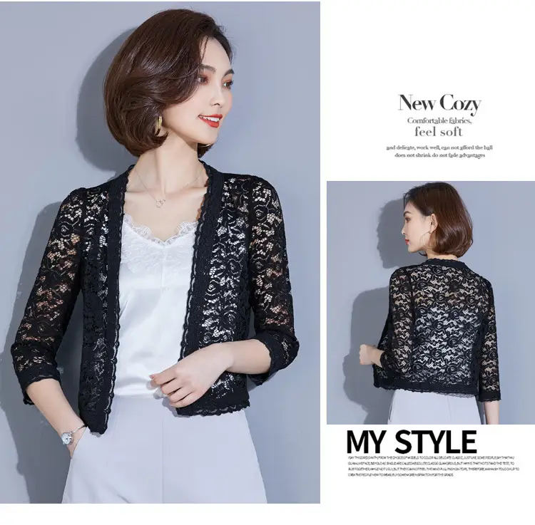 Women's 2020 Lace Short Coat White Black Embroidered — feature 20