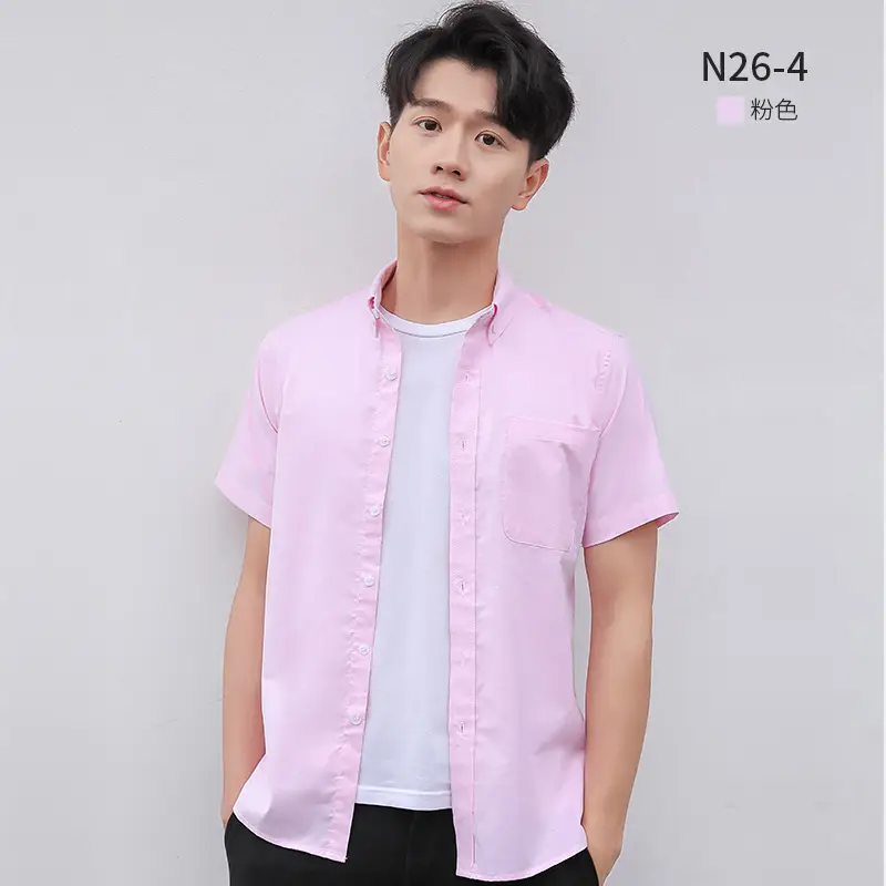 Men Light Blue Short Sleeve Oxford Shirt - Image 3