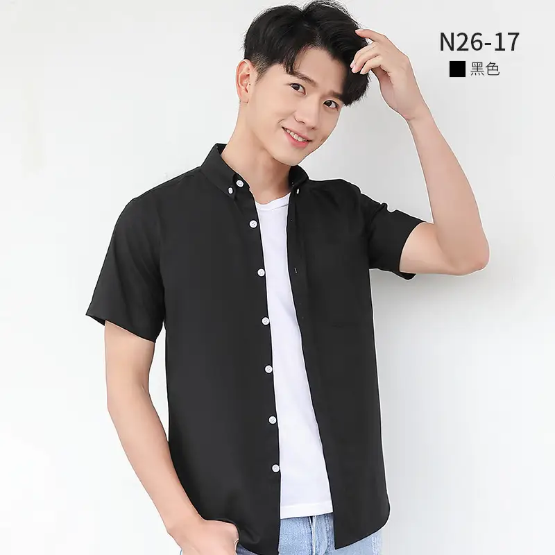 Men Light Blue Short Sleeve Oxford Shirt - Image 4