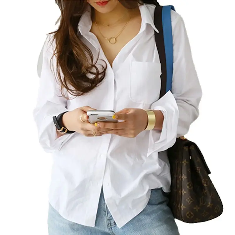 Women White Long Sleeve Button Down Shirt - Image 6