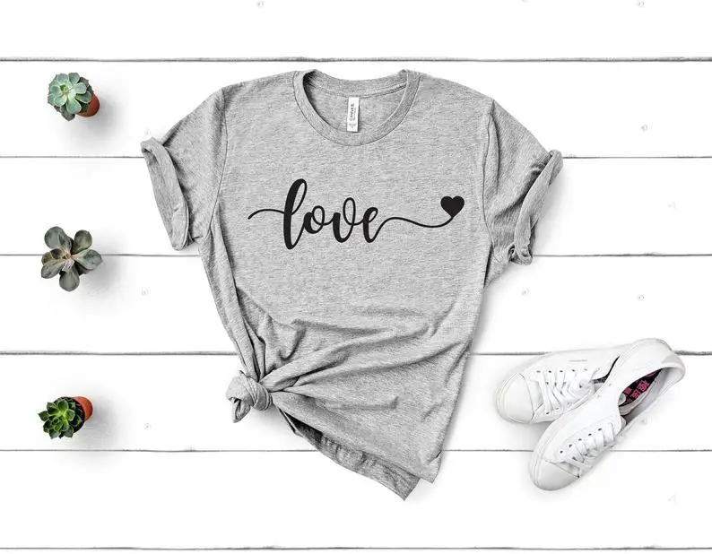 Women Black Love Print T-Shirt Short Sleeve - Image 2