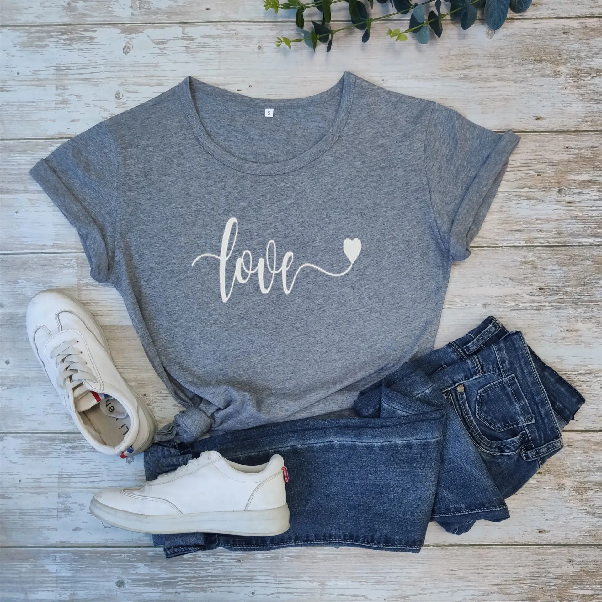 Women Black Love Print T-Shirt Short Sleeve - Image 4
