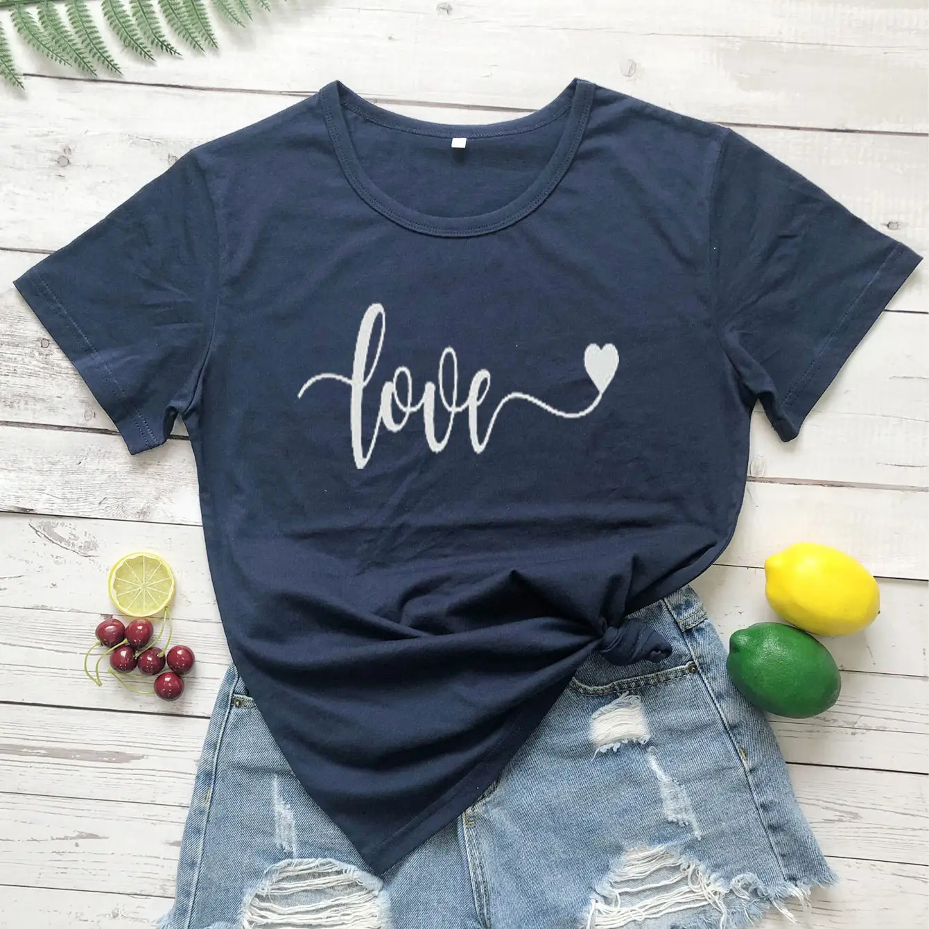 Women Black Love Print T-Shirt Short Sleeve - Image 6