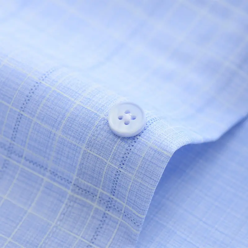 Men's Blue Plaid Bamboo Fiber Short Sleeve Shirt - Image 19