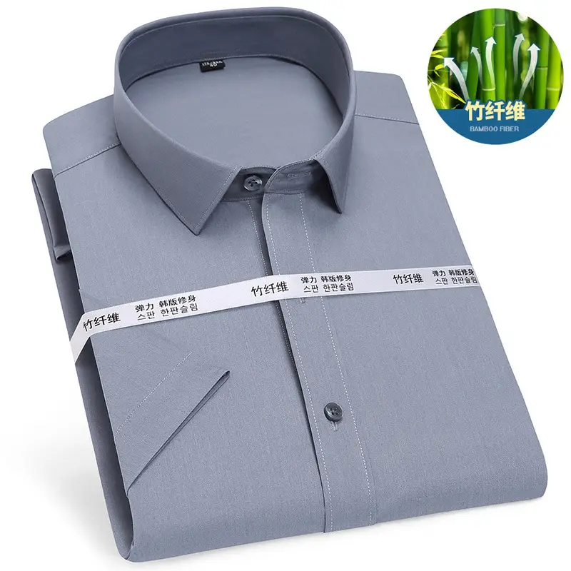 Men's Blue Plaid Bamboo Fiber Short Sleeve Shirt - Image 11