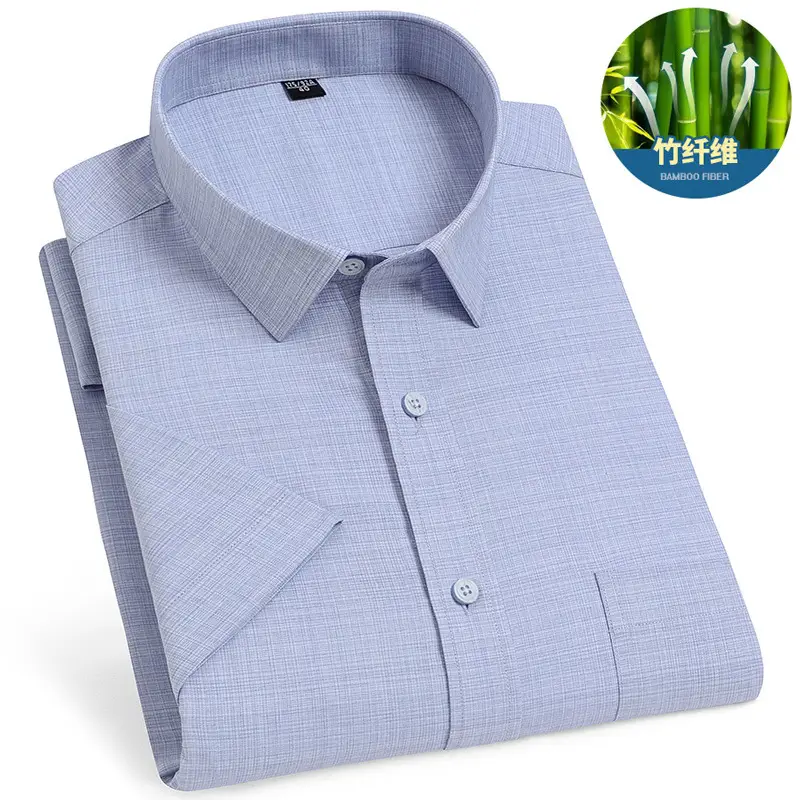 Men's Blue Plaid Bamboo Fiber Short Sleeve Shirt - Image 2