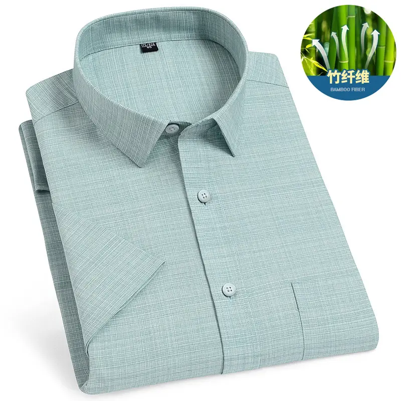 Men's Blue Plaid Bamboo Fiber Short Sleeve Shirt - Image 3