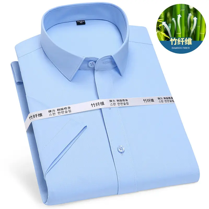 Men's Blue Plaid Bamboo Fiber Short Sleeve Shirt - Image 9