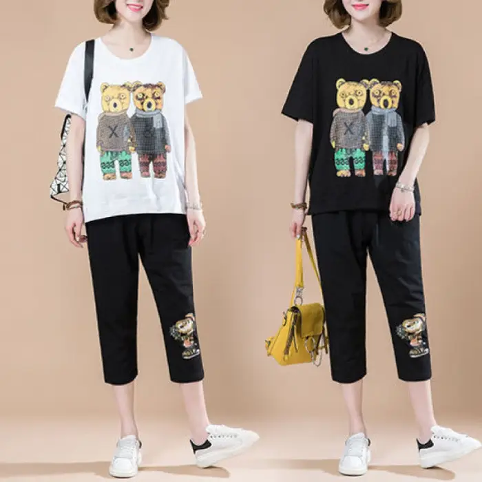 Summer Loose Sleeve Sports Suit Cropped Pants Set