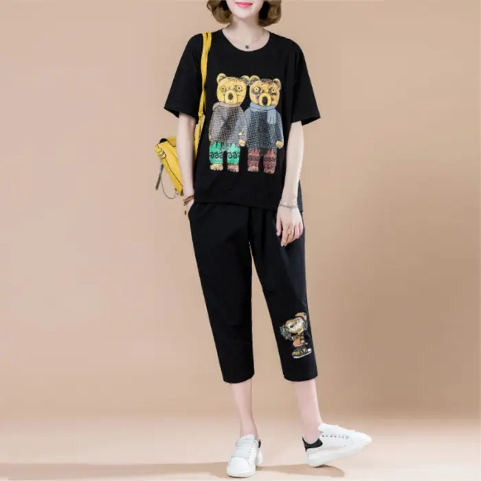 Summer Loose Sleeve Sports Suit Cropped Pants Set