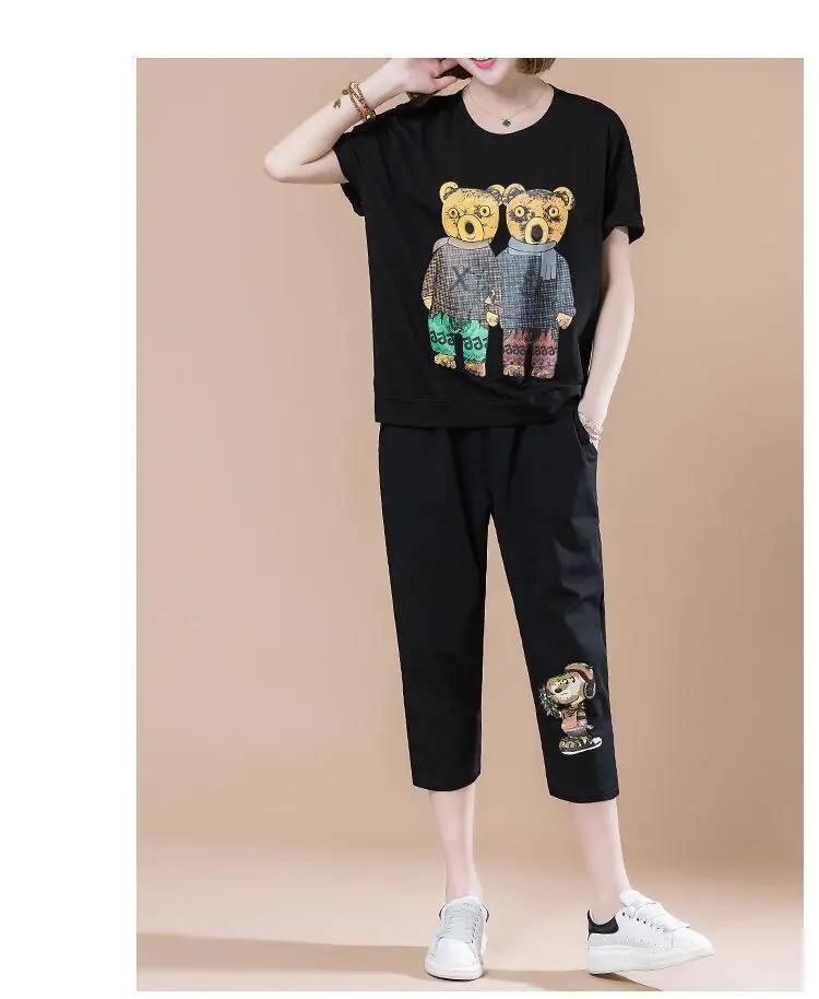 Summer Loose Sleeve Sports Suit Cropped Pants Set — feature 11