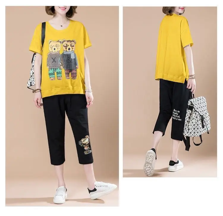 Summer Loose Sleeve Sports Suit Cropped Pants Set — feature 14