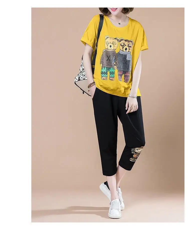 Summer Loose Sleeve Sports Suit Cropped Pants Set — feature 15