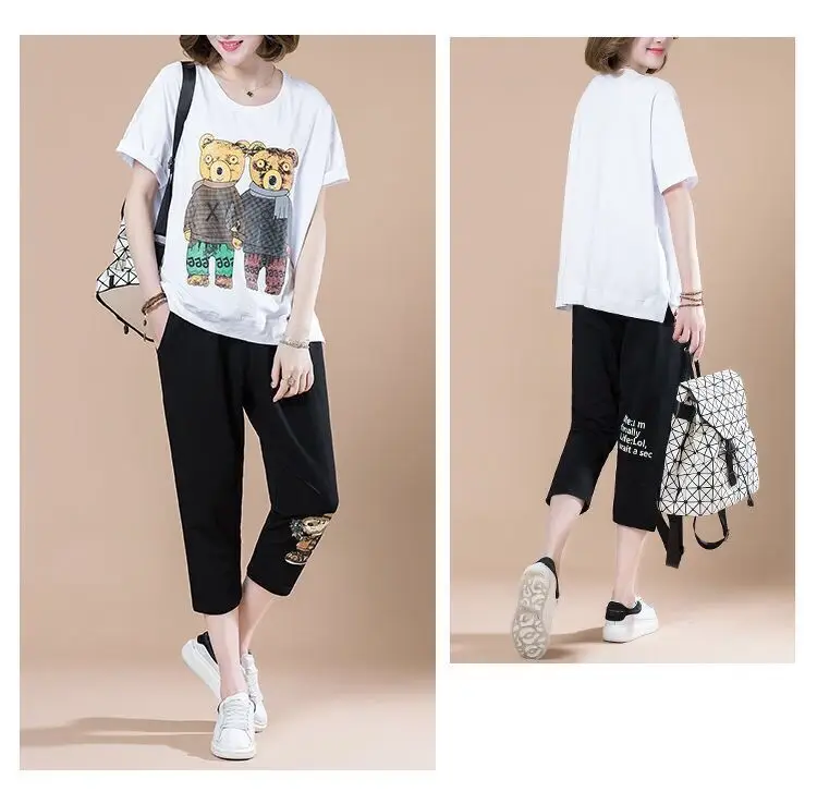 Summer Loose Sleeve Sports Suit Cropped Pants Set — feature 5