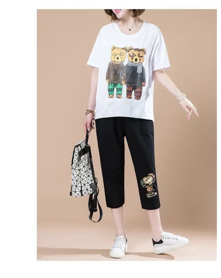 Summer Loose Sleeve Sports Suit Cropped Pants Set — feature 6