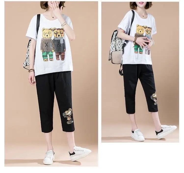 Summer Loose Sleeve Sports Suit Cropped Pants Set — feature 7