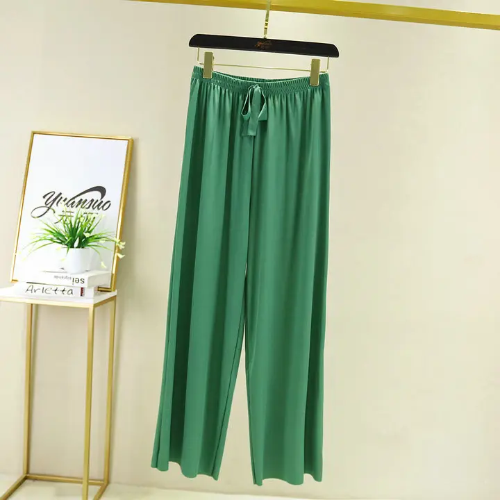 Korean Style Ice Silk Wide Leg Pants Brown Drawstring Waist - Image 4