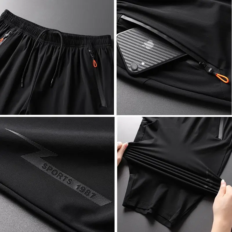 Men Ice Silk Casual Shorts Grey Summer - Image 6