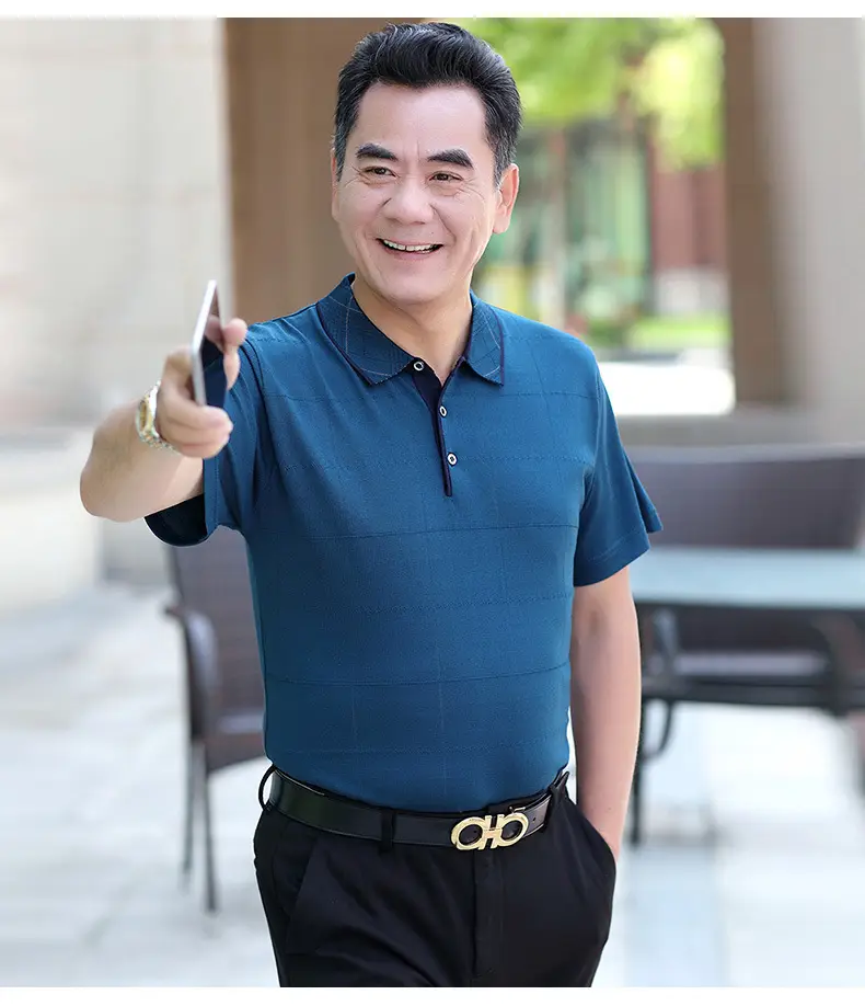 Men Polo Shirt Blue 40+ Summer Wear — feature 17