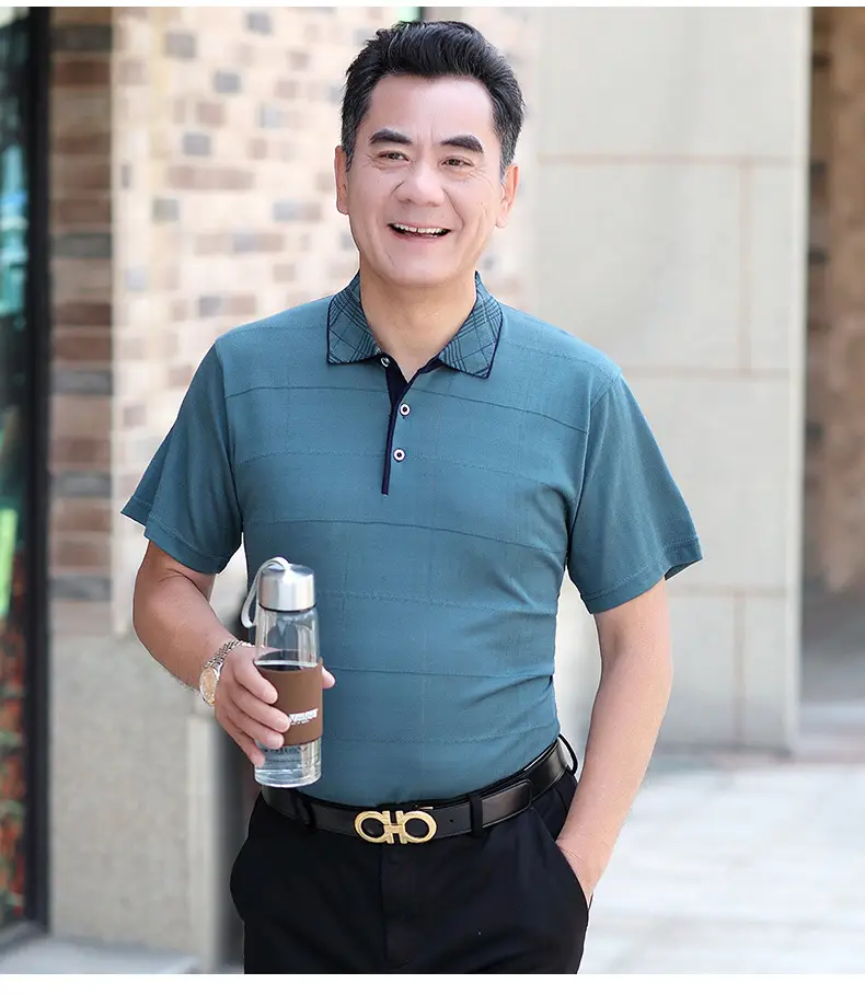 Men Polo Shirt Blue 40+ Summer Wear — feature 9