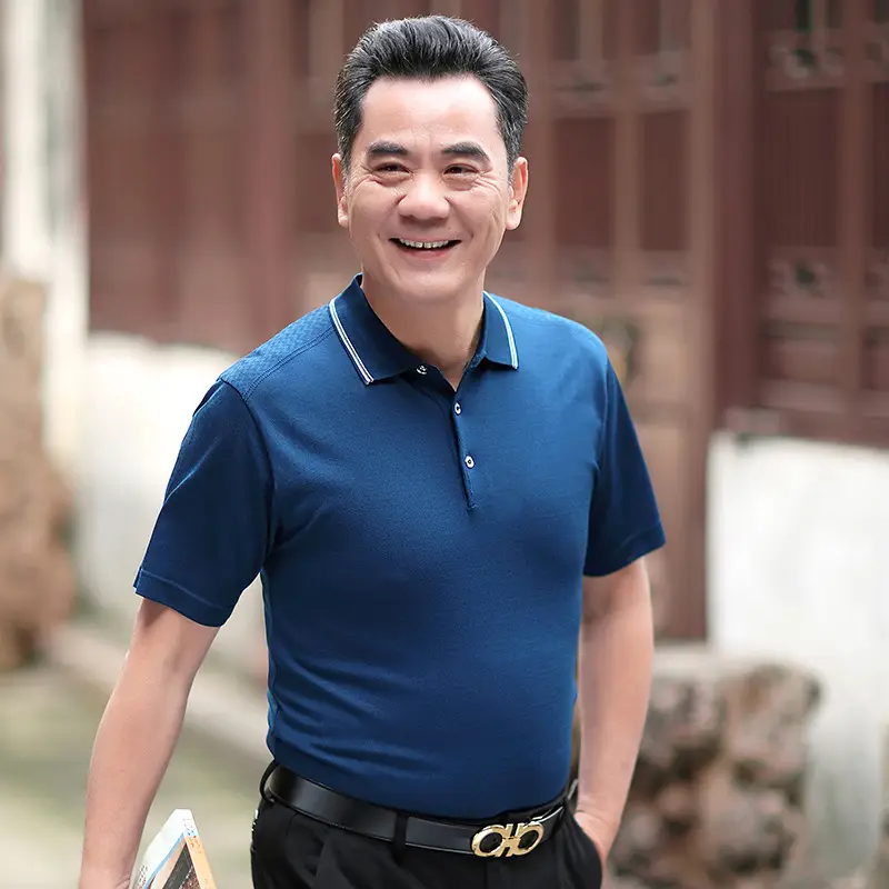 Men Polo Shirt Dark Blue Middle-aged Elderly Loose Fit - Image 8