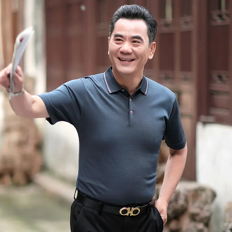 Men Polo Shirt Dark Blue Middle-aged Elderly Loose Fit - Image 9