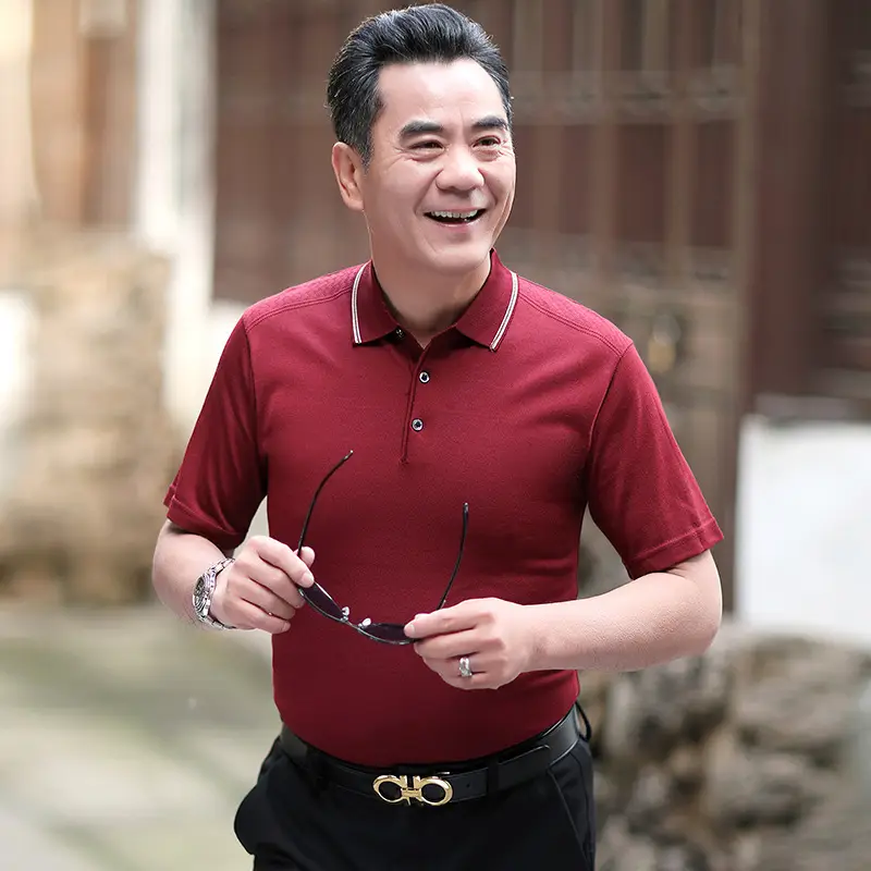 Men Polo Shirt Dark Blue Middle-aged Elderly Loose Fit - Image 10