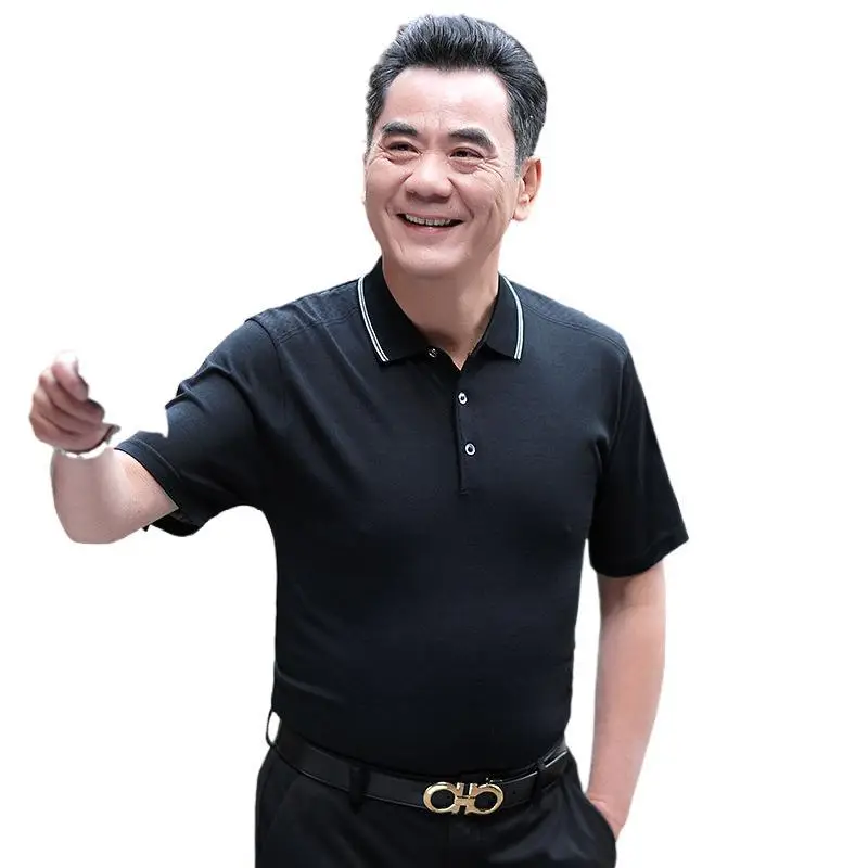 Men Polo Shirt Dark Blue Middle-aged Elderly Loose Fit - Image 11