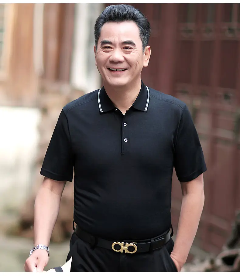Men Polo Shirt Dark Blue Middle-aged Elderly Loose Fit — feature 10