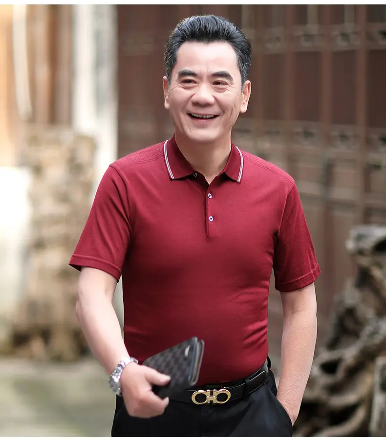 Men Polo Shirt Dark Blue Middle-aged Elderly Loose Fit — feature 11