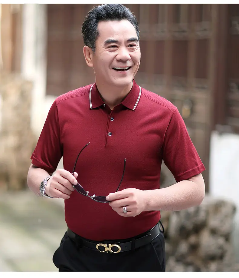 Men Polo Shirt Dark Blue Middle-aged Elderly Loose Fit — feature 12