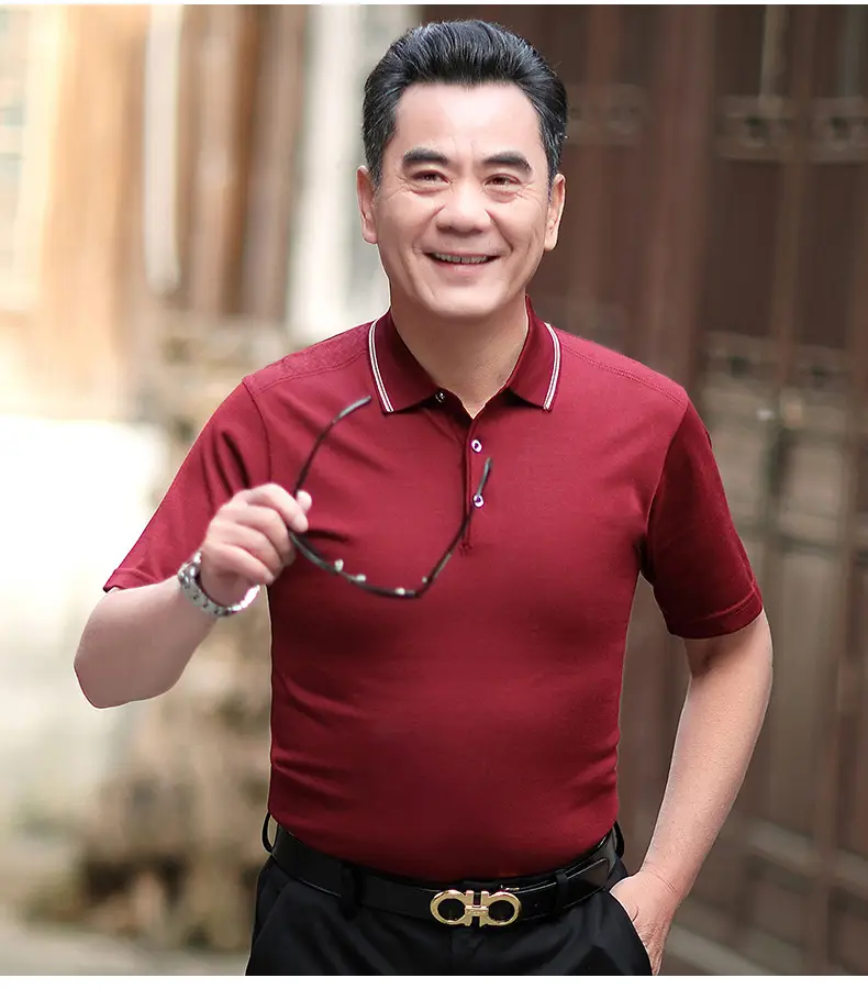 Men Polo Shirt Dark Blue Middle-aged Elderly Loose Fit — feature 13