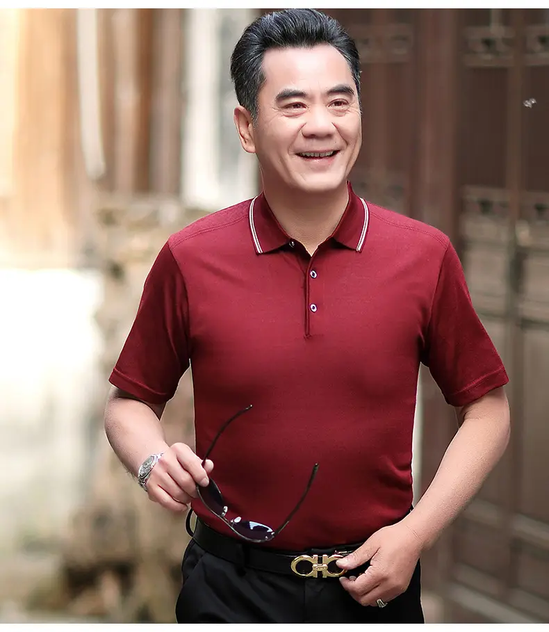 Men Polo Shirt Dark Blue Middle-aged Elderly Loose Fit — feature 14
