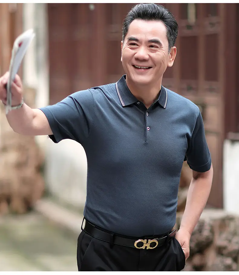 Men Polo Shirt Dark Blue Middle-aged Elderly Loose Fit — feature 15