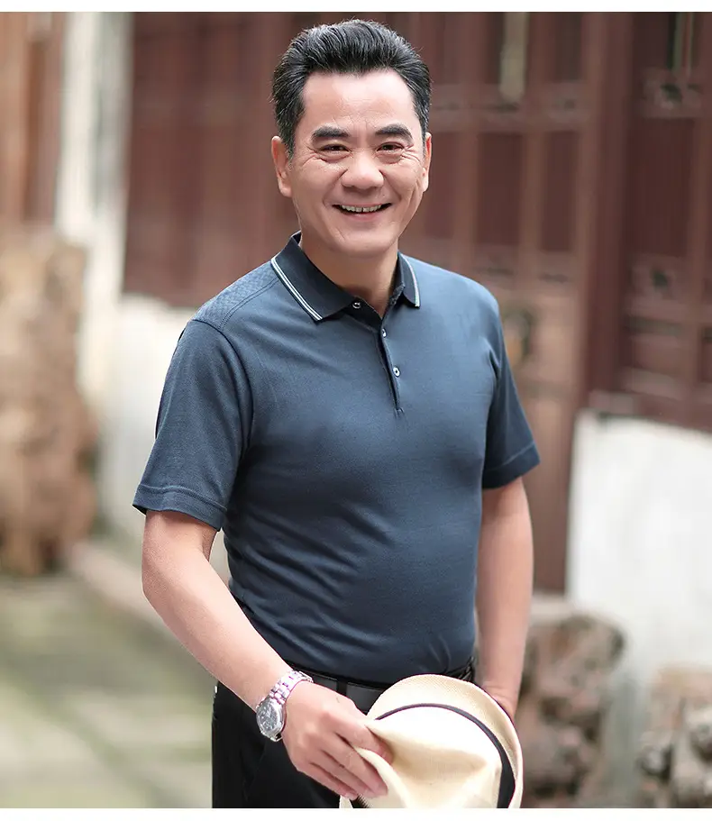 Men Polo Shirt Dark Blue Middle-aged Elderly Loose Fit — feature 16