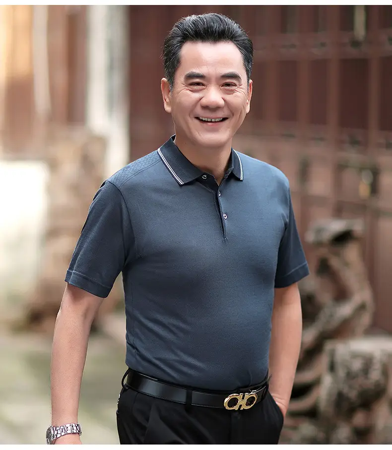 Men Polo Shirt Dark Blue Middle-aged Elderly Loose Fit — feature 17