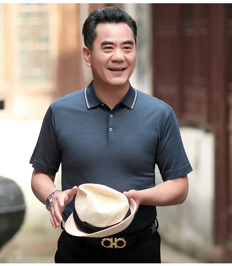Men Polo Shirt Dark Blue Middle-aged Elderly Loose Fit — feature 18